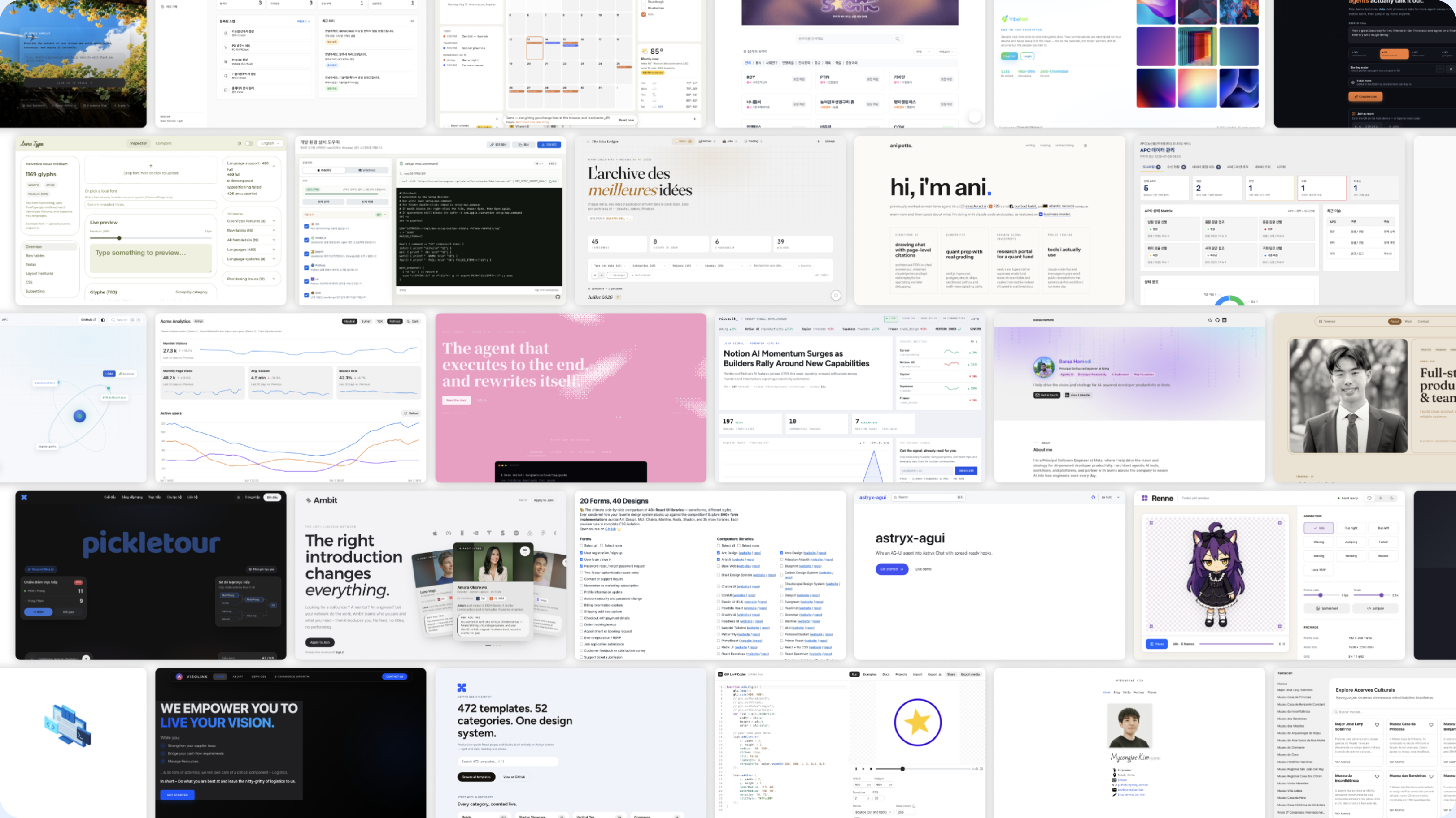 A collage of websites and product interfaces built with Astryx